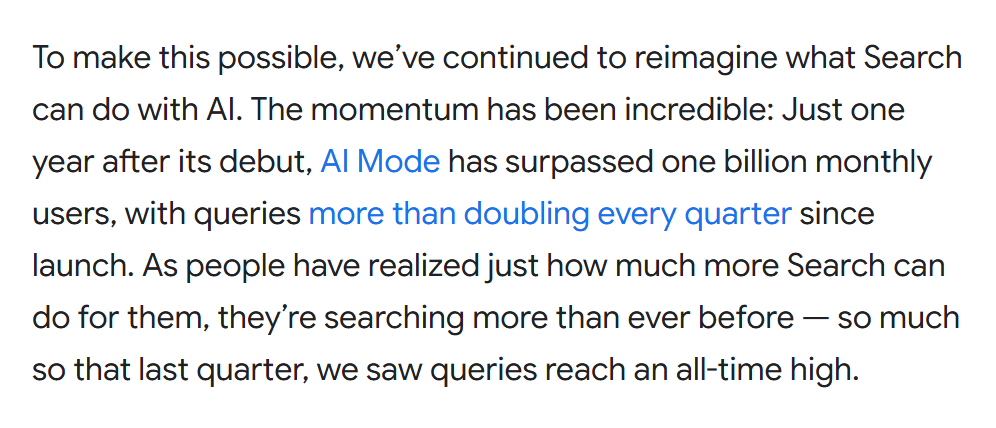 Google’s I/O 2026 Search post: people are searching more than ever, and last quarter queries reached an all-time high.